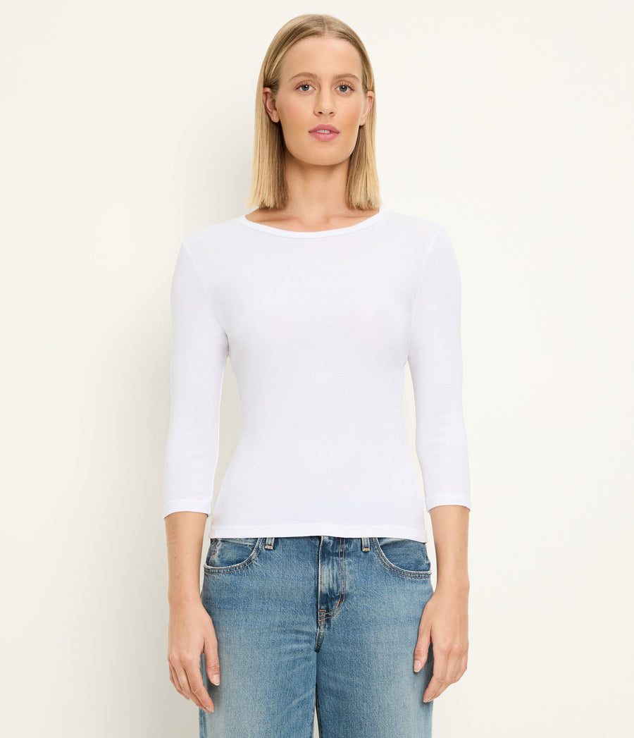 Dakota 3/4 Sleeve Tee in White Side View #WHITE