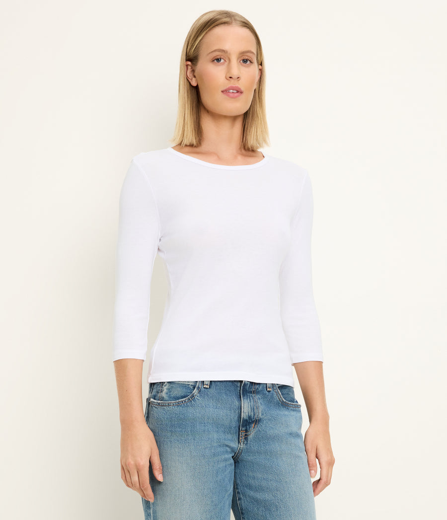 Dakota 3/4 Sleeve Tee in White Side View #WHITE
