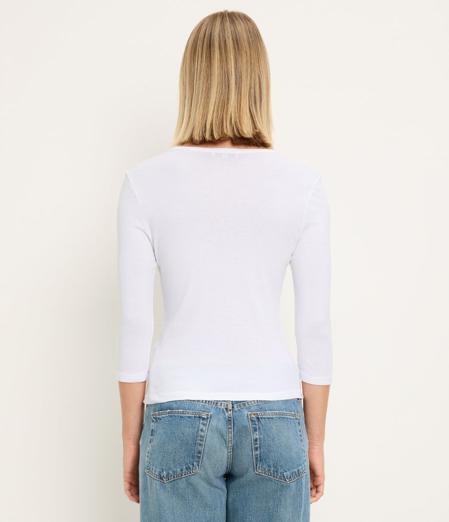 Dakota 3/4 Sleeve Tee in White Back View  #WHITE