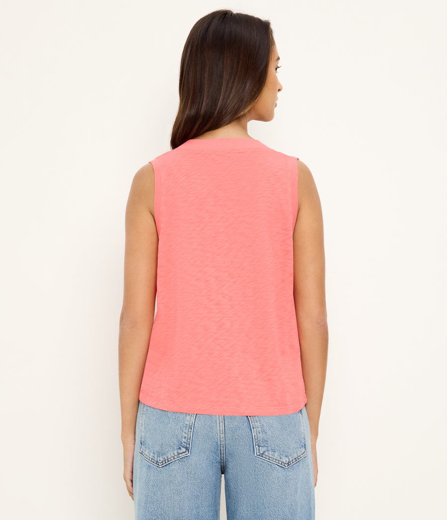 Ira Supima V-Neck Tank in CORAL SHERBET PINK Back View #CORAL SHERBET