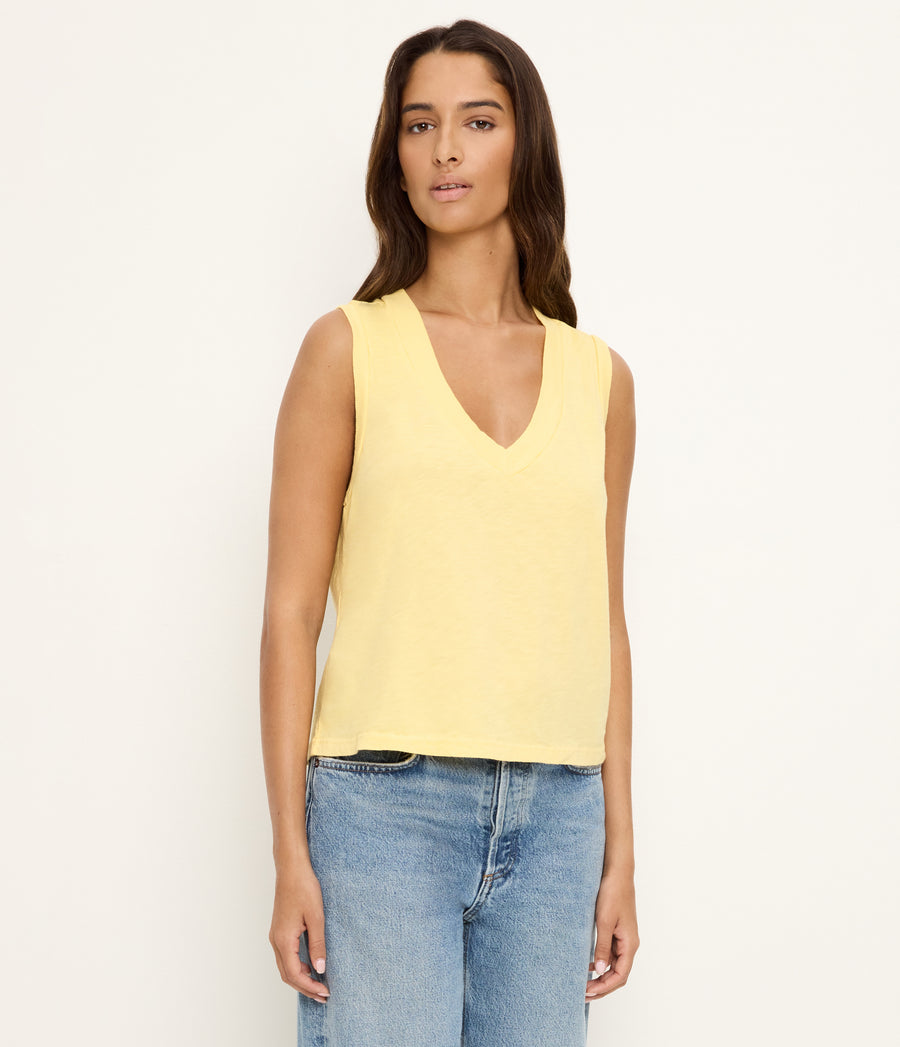 Ira Supima V-Neck Tank in MACAW Yellow Side View #MACAW