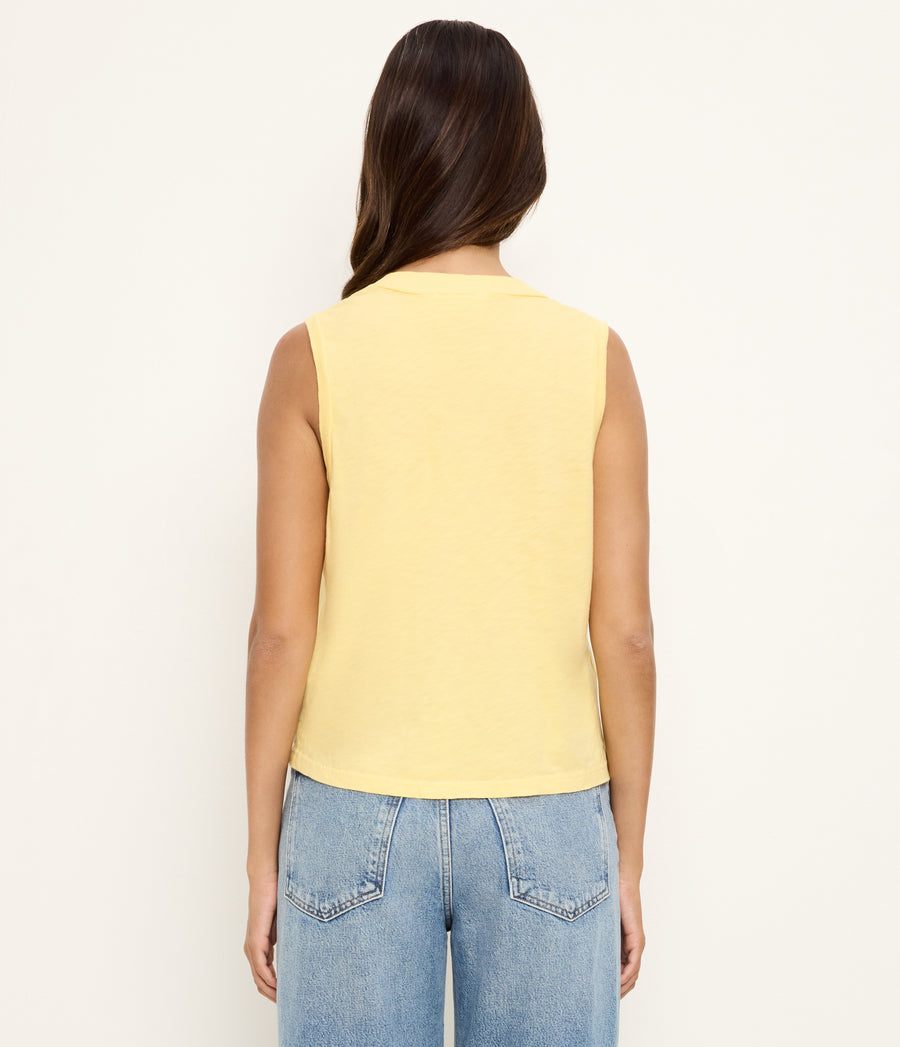 Ira Supima V-Neck Tank in MACAW Yellow Back View #MACAW
