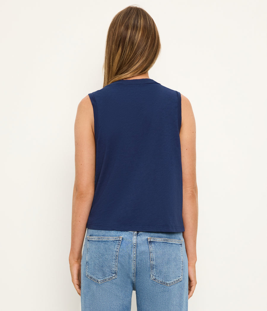 Ira Supima V-Neck Tank in Nocturnal Blue Back View  #NOCTURNAL