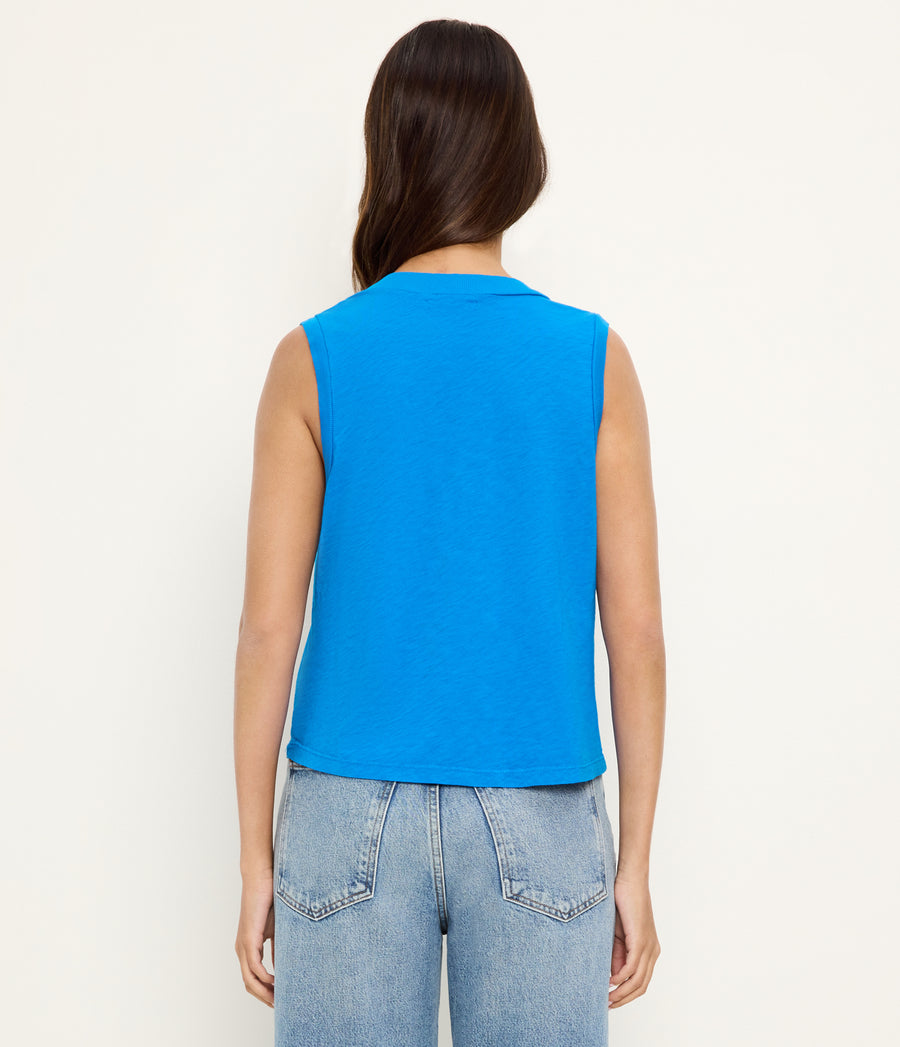 Ira Supima V-Neck Tank in PACIFIC BLUE Back View #PACIFIC