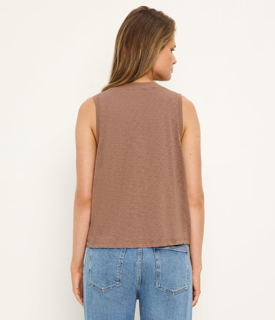 Ira Supima V-Neck Tank in QUICKSAND Brown Back View #QUICKSAND
