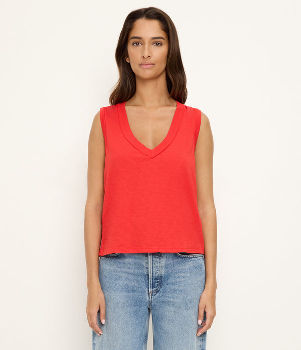 Ira Supima V-Neck Tank in SAMBA RED Full Body View #SAMBA