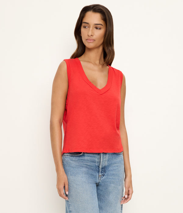 Ira Supima V-Neck Tank in SAMBA RED Side View #SAMBA
