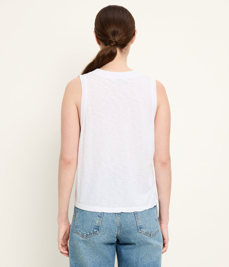 Ira Supima V-Neck Tank in White Back View  #WHITE