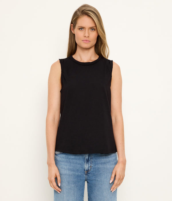 June Supima Tank in Black Full Body View #BLACK