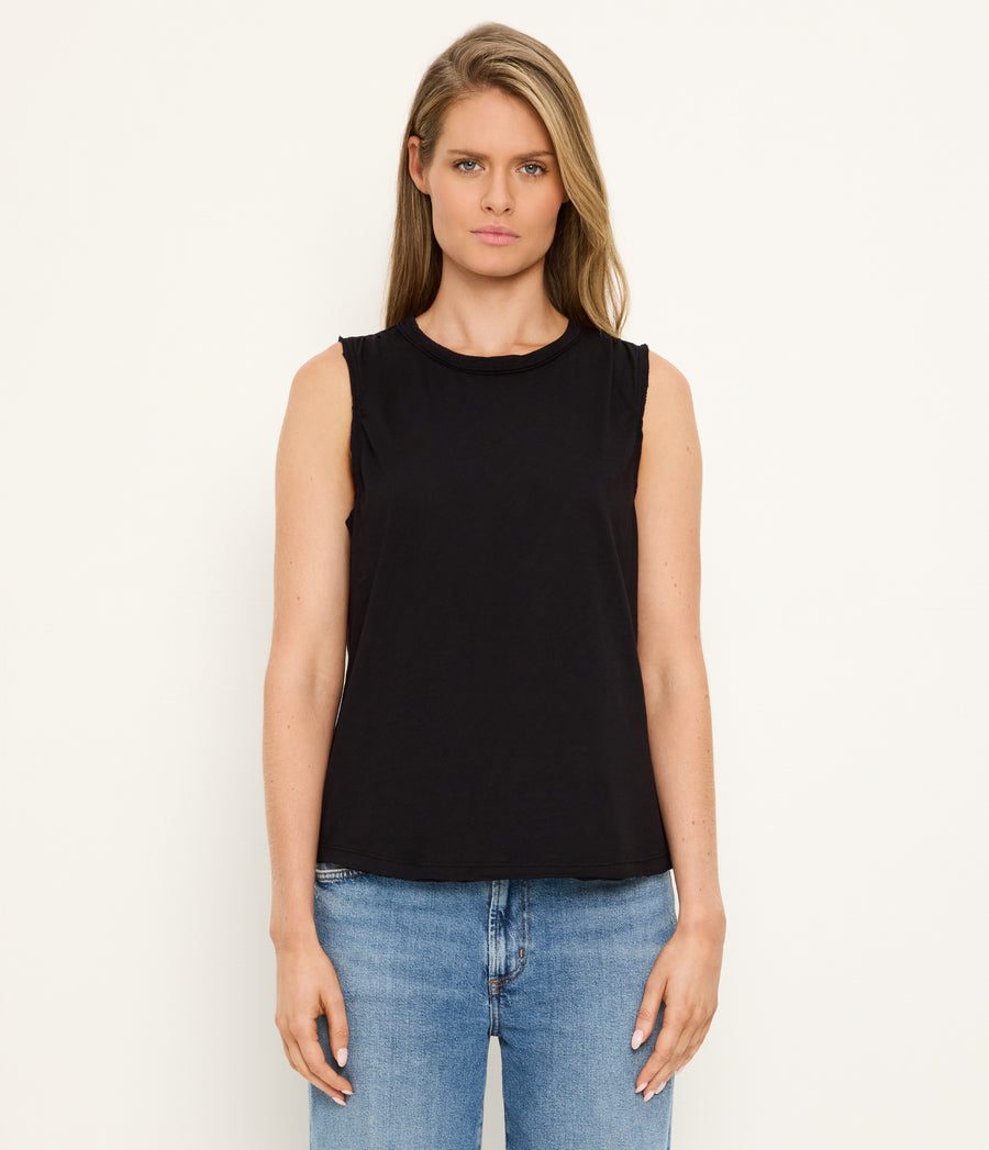 June Supima Tank in Black Full Body View #BLACK