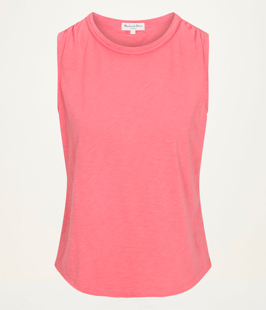 June Supima Tank in CORAL SHERBET PINK Close up View #CORAL SHERBET