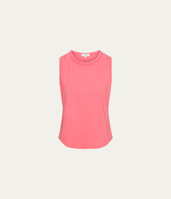 June Supima Tank in CORAL SHERBET PINK Close up View #CORAL SHERBET