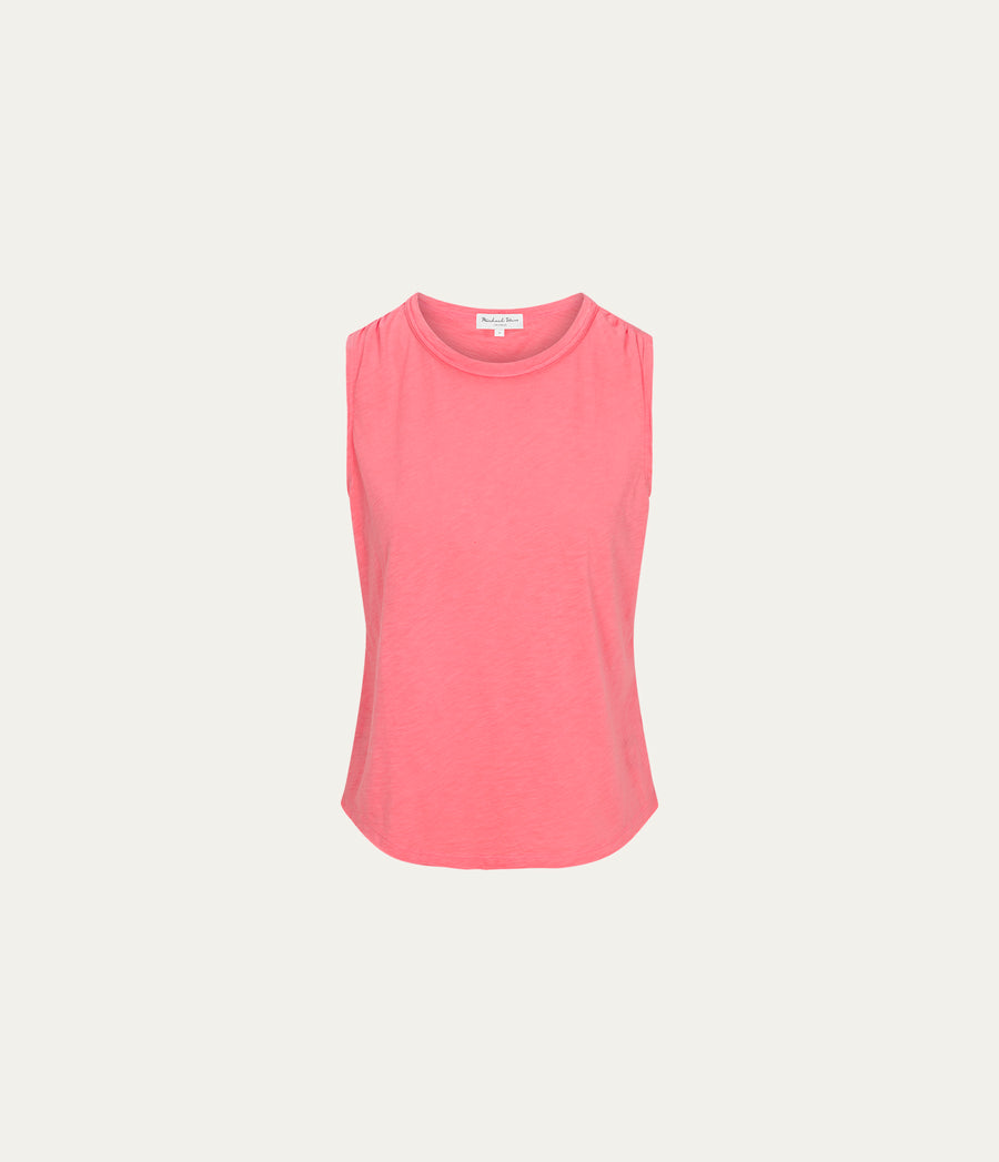 June Supima Tank in CORAL SHERBET PINK Close up View #CORAL SHERBET