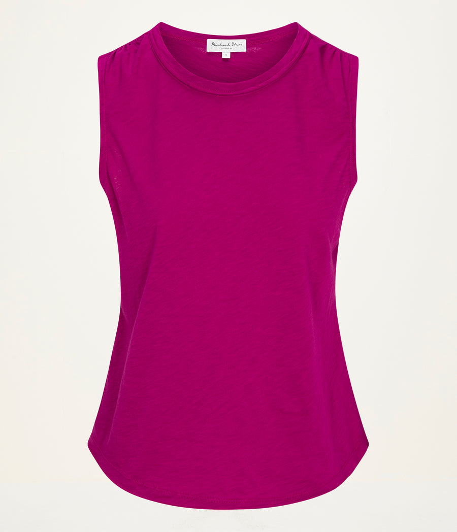 June Supima Tank in FRENCH ROSE RED Close Up View  #FRENCH ROSE