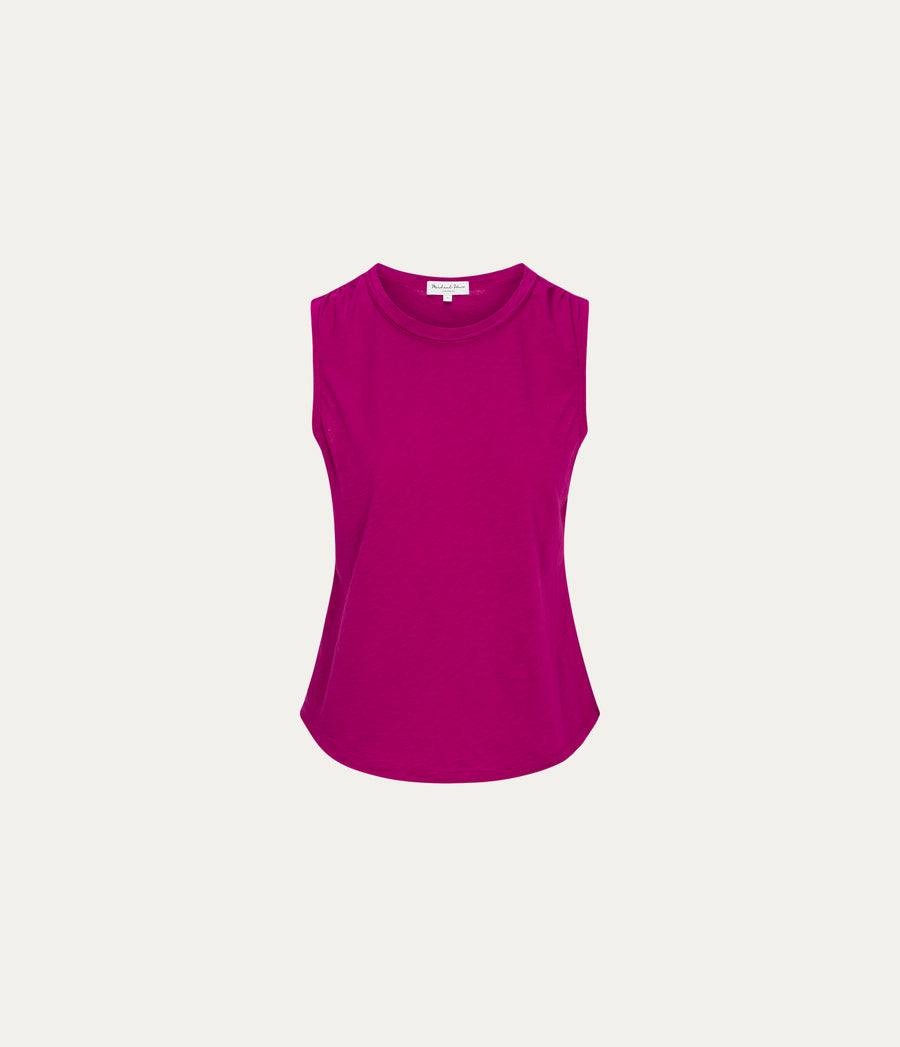 June Supima Tank in FRENCH ROSE RED Close Up View  #FRENCH ROSE