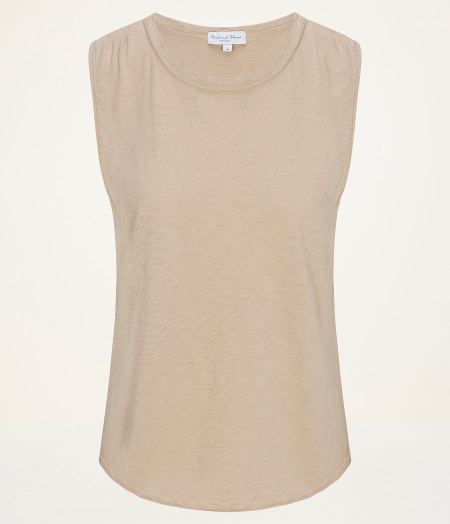 June Supima Tank in  MACADAMIA Beige Close up View #MACADAMIA