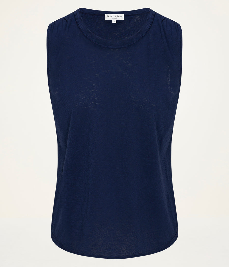 June Supima Tank in Nocturnal Blue Close up View  #NOCTURNAL
