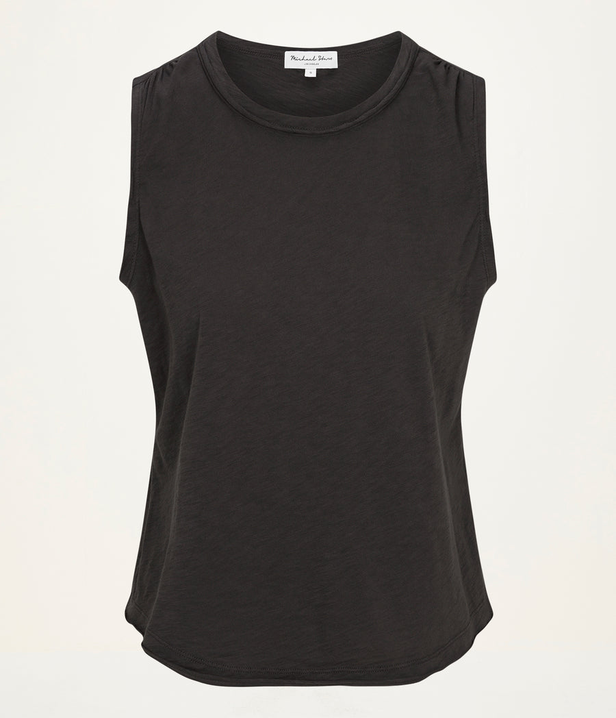 June Supima Tank in Oxide Grey  Close up View #OXIDE