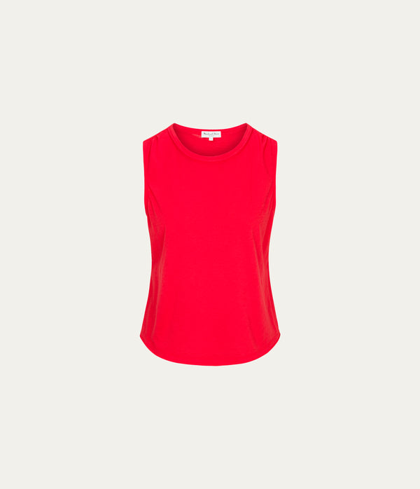 June Supima Tank in SAMBA RED Close up View #SAMBA