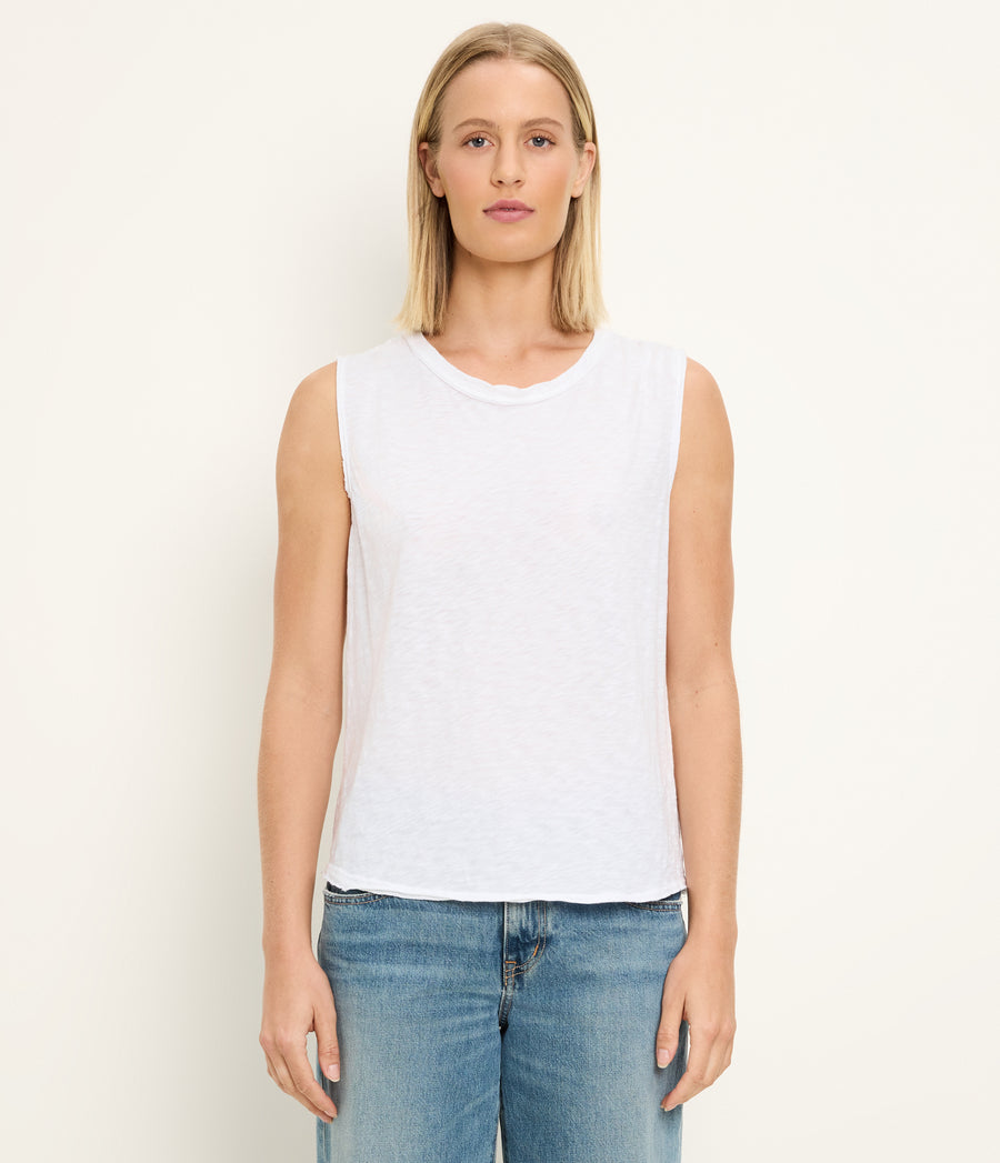 June Supima Tank in White Full Body View #WHITE