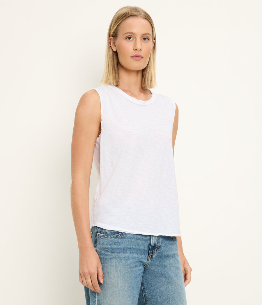 June Supima Tank in White Side View #WHITE