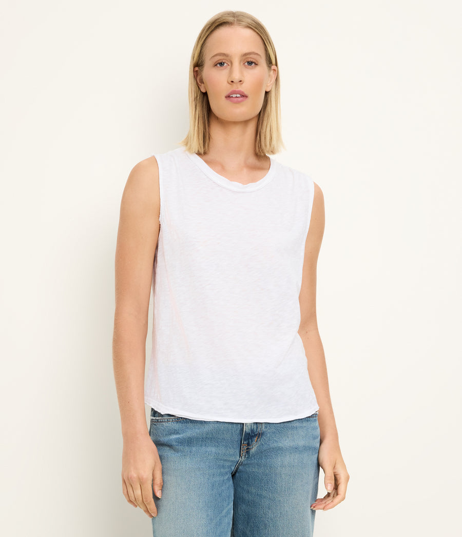 June Supima Tank in White Full Body View #WHITE