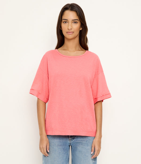 Tilda Oversize Crewneck in CORAL SHERBET PINK Full Body View #CORAL SHERBET