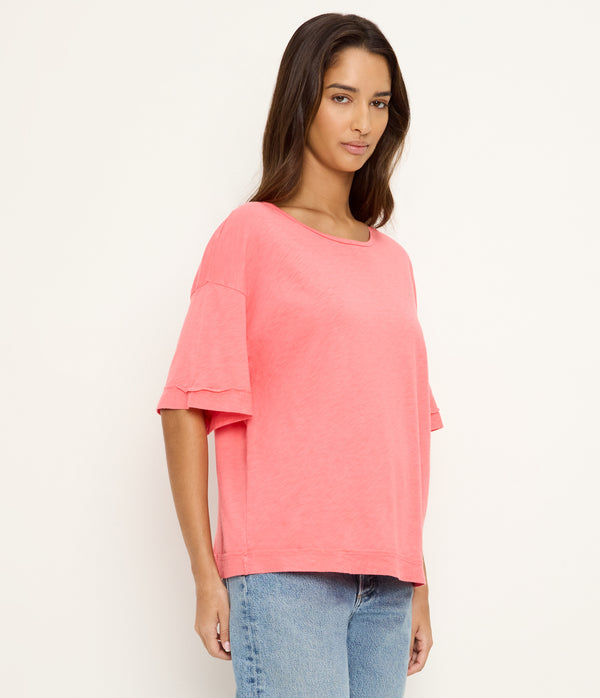 Tilda Oversize Crewneck in CORAL SHERBET PINK Side View #CORAL SHERBET
