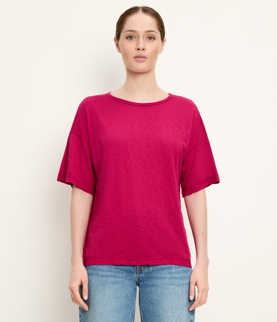 Tilda Oversize Crewneck in FRENCH ROSE RED Full Body View #FRENCH ROSE