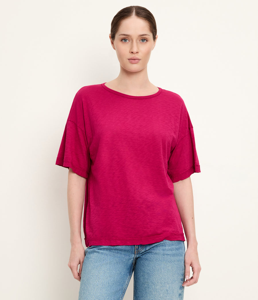 Tilda Oversize Crewneck in FRENCH ROSE RED Full Body View #FRENCH ROSE