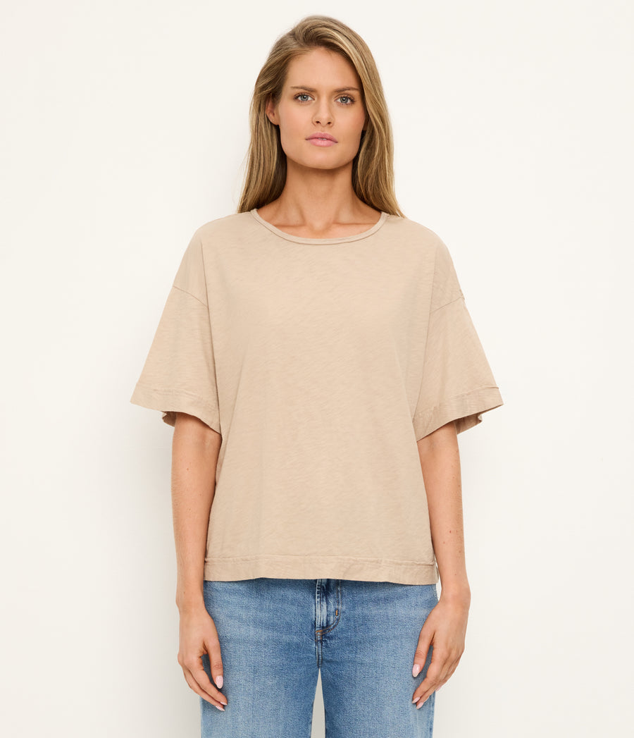 Tilda Oversize Crewneck in  MACADAMIA Beige Full Body View #MACADAMIA