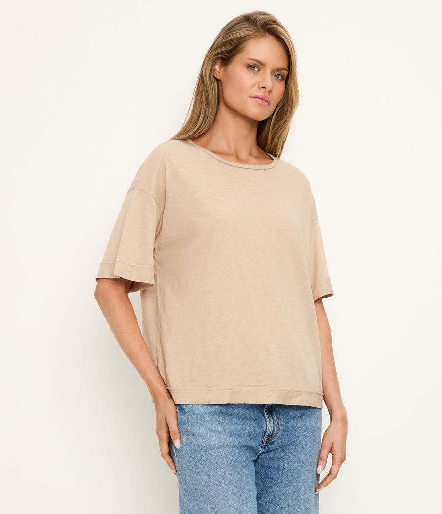 Tilda Oversize Crewneck in  MACADAMIA Beige Side View #MACADAMIA