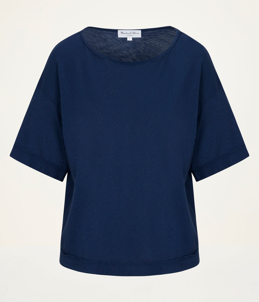 Tilda Oversize Crewneck in Nocturnal Blue Close up View  #NOCTURNAL