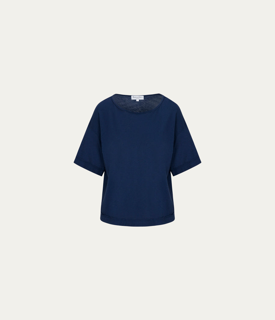 Tilda Oversize Crewneck in Nocturnal Blue Close up View  #NOCTURNAL