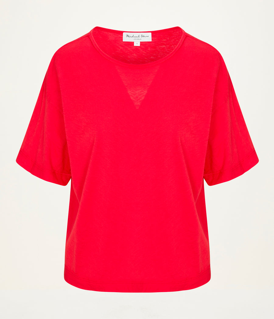 Tilda Oversize Crewneck in SAMBA RED Close up View #SAMBA