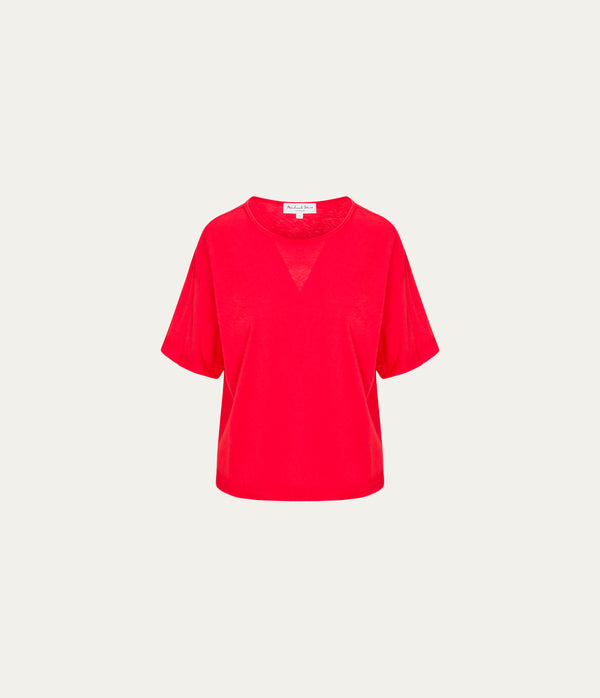Tilda Oversize Crewneck in SAMBA RED Close up View #SAMBA