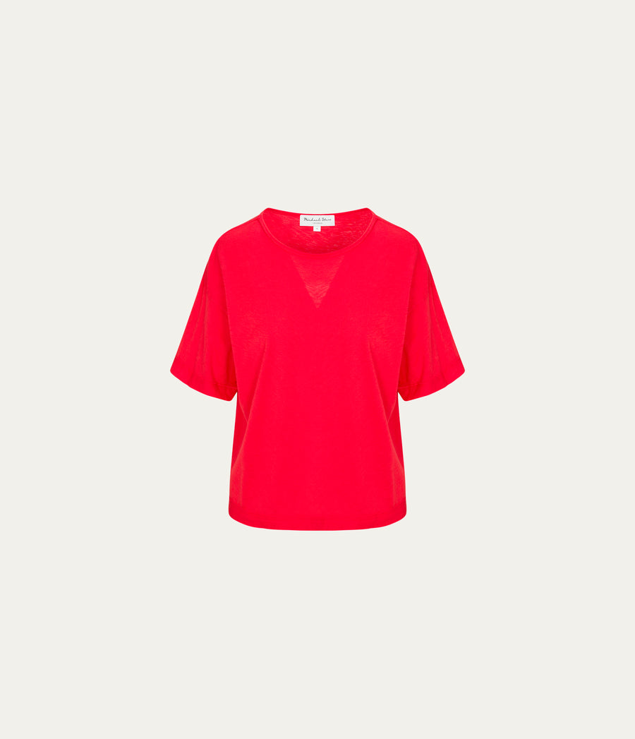 Tilda Oversize Crewneck in SAMBA RED Close up View #SAMBA