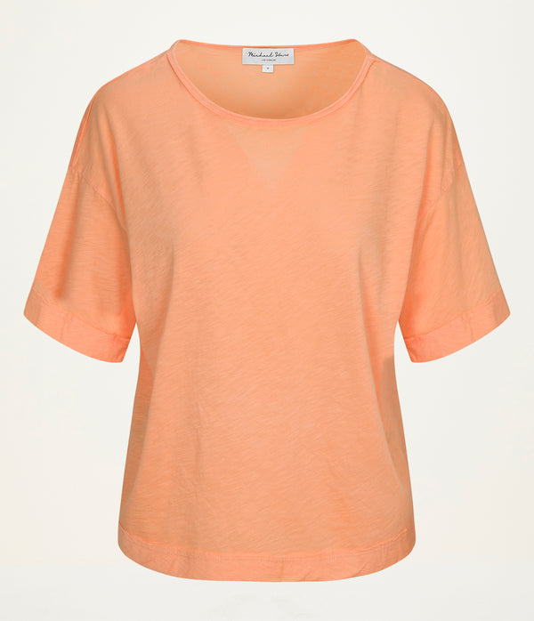 Tilda Oversize Crewneck in Tangerine Orange Close Up View  #TANGERINE