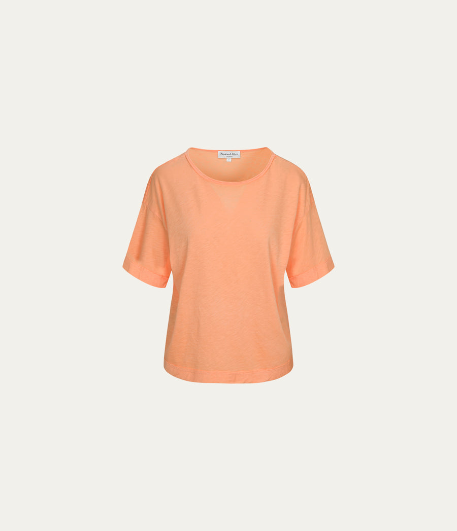 Tilda Oversize Crewneck in Tangerine Orange Close Up View  #TANGERINE