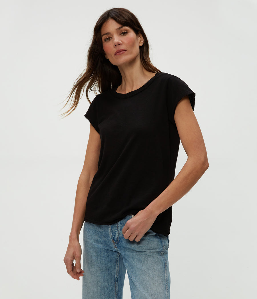 Trudy Supima Tee in Black  Close Up View #BLACK