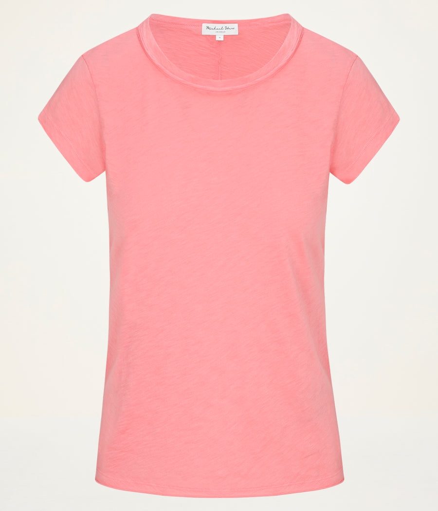 Trudy Supima Tee in CORAL SHERBET PINK Close up View #CORAL SHERBET