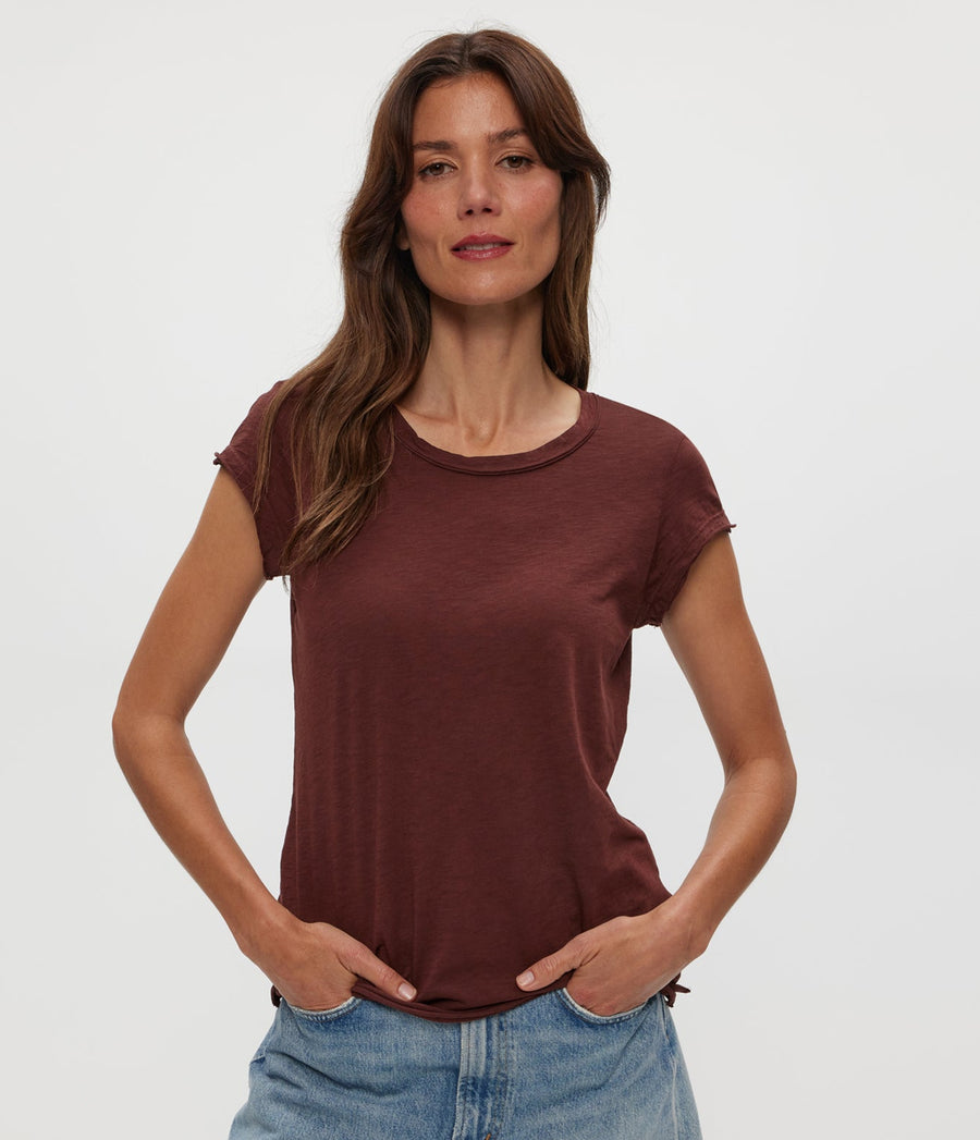 Trudy Supima Tee in ESPRESSO Brown Close Up View #ESPRESSO
