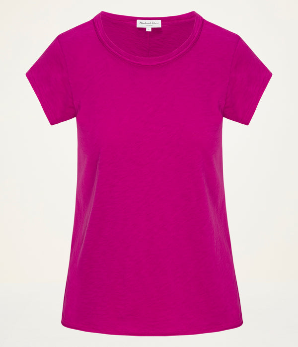 Trudy Supima Tee in FRENCH ROSE RED Close Up View  #FRENCH ROSE