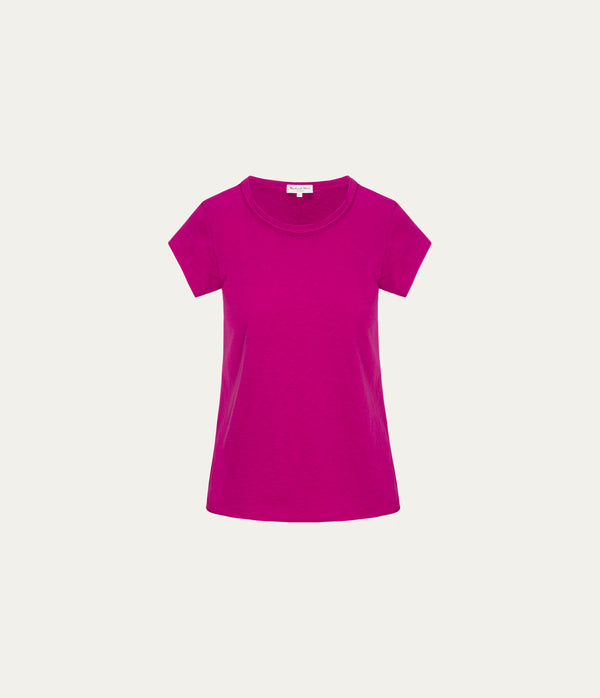 Trudy Supima Tee in FRENCH ROSE RED Close Up View  #FRENCH ROSE