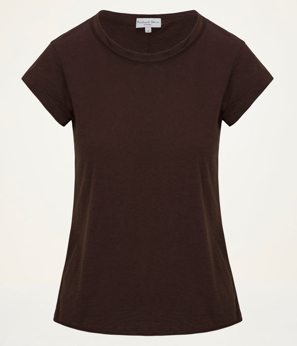 Trudy Supima Tee in Java Brown Close Up View#JAVA