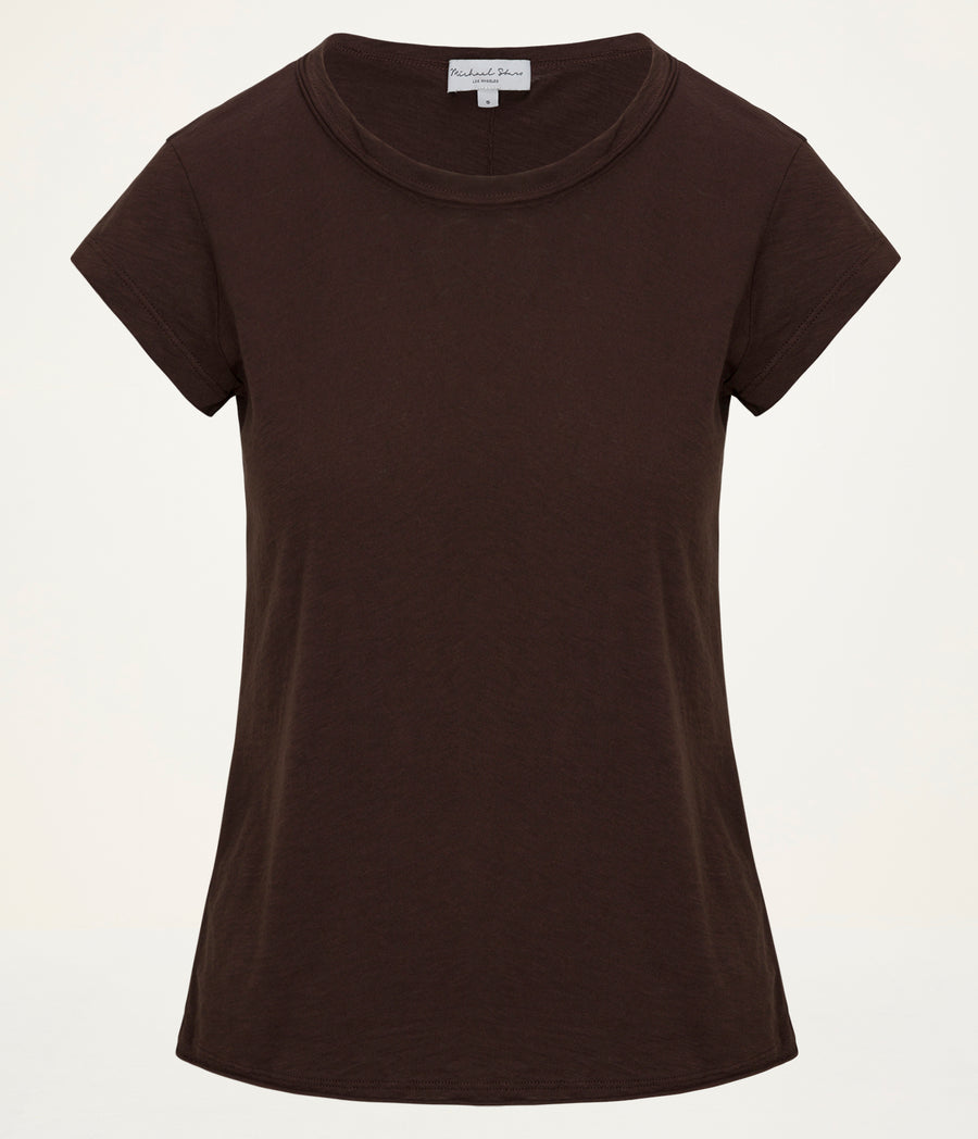 Trudy Supima Tee in Java Brown Close Up View#JAVA