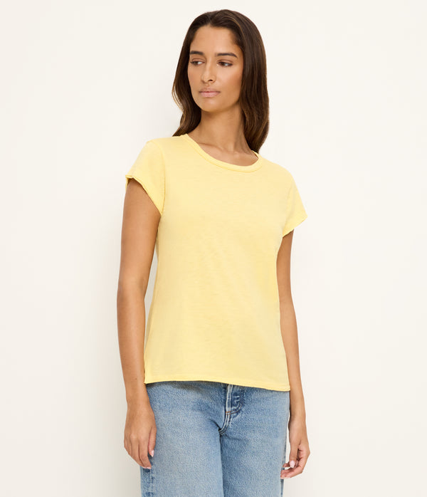 Trudy Supima Tee in MACAW Yellow Full Body View #MACAW
