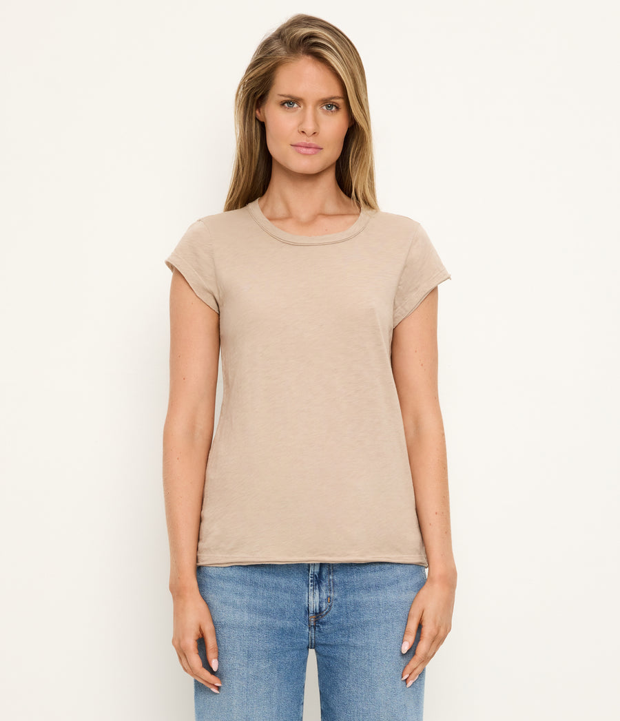 Trudy Supima Tee in  MACADAMIA Beige Full Body View #MACADAMIA