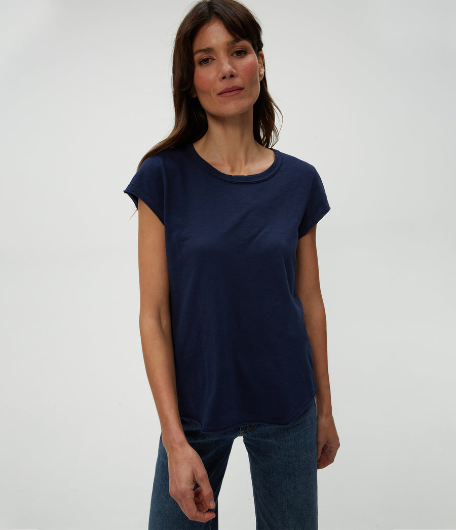 Trudy Supima Tee in Nocturnal Blue Close Up View #NOCTURNAL