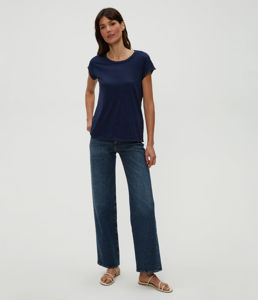 Trudy Supima Tee in Nocturnal Blue Full Body View #NOCTURNAL